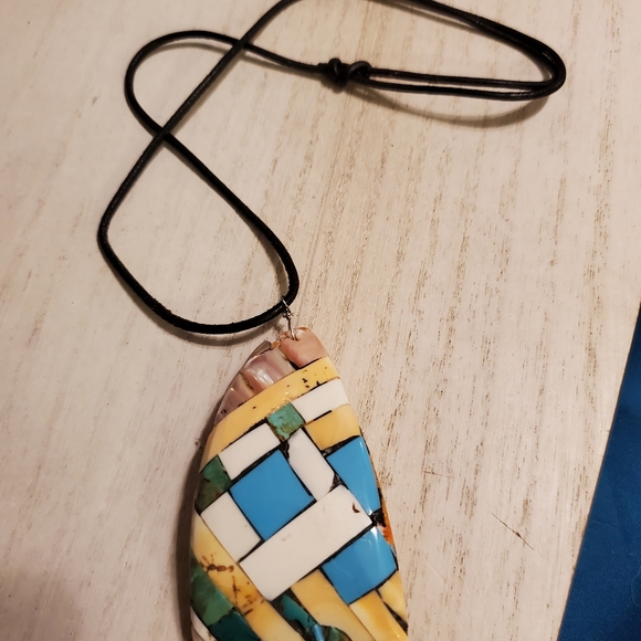 Vintage Handcrafted Spiny Oyster Mosaic Inlay w/ Turquoise & Coral Necklace